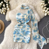 Niulatu Sheath Strapless Blue Floral Holiday Dresses Short Length Women's Dress SD1275