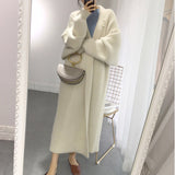 2025 Autumn Women's Loose Long Sweater Knitted Shirt Coat Lazy Wind Imitation Water Velvet Knitted Shirt Woman HZ0108