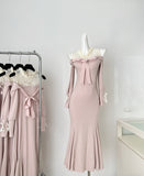 Sweet Mermaid Jewel Long Sleeves Long Women Summer Holiday Knitted Dresses HZ1214