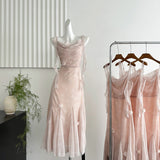 Cute Mermaid Straps Floral Pink Lace Long Summer Dress For Women HZ1214