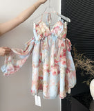 Sweet A Line Halter Pink Floral Summer Short Women Dresses HZ1214