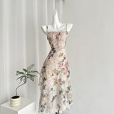 Cute A line Spaghetti Straps Pink Floral Lace Summer Dress Holiday Party Outfits For Women HZ1214