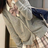 JK Uniforms Fall College Outside The Wind Loose Solid Sweater Knitted Cardigan Thin Coat Women's Top HZ0108