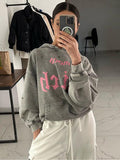 Vintage Washing Water To Make Old Hooded Sweating Autumn And Winter Coat Women's High Street Loose Leisure Tattered Women Loose Thin HZ0108