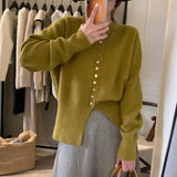 Korean Version Of The Round-Neck Short Metal Buckle Knitted Cardigan Women 2025 New Magenta Red High-End Sweater Jacket HZ0108