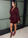 New Women's Lavender Lysum Design V-Neck Solid Long-Sleeved Knitted Dress Short Dress In Autumn 2025 HZ0108