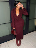 In The Autumn Of 2025, The New Women's Tuxedo Design Is Deep V. Collar Solid Long-Sleeved Knitted Dress HZ0108