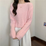 Sweet And Gentle Soft Water Velvet Sweater Women's Spring And Autumn 2025 New Round-Neck Long-Sleeved Short-Sleeved Knitted Shirt HZ0108