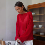 Slave Knitted Jersey 2025 Spring And Summer New Female Perspective Thin Round Collar Horn Sleeve Knit T-Shirt HZ0108