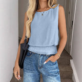 Tiktok Summer 2026 New Women's Round Collar Sleeveless Hem To The Folding Casual Vest HZ0108