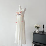 Cute A Line Spaghetti Straps Floral White Chiffon Summer Dress Holiday Party Outfits For Women HZ1214