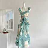 Sexy Mermaid Square Floral Green Summer Dress Holiday Party Outfits For Women HZ1214