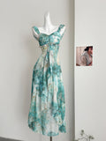 Sexy Mermaid Square Floral Green Summer Dress Holiday Party Birthday Outfits For Women HZ1214