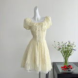 Cute A Line Square Neckline Floral Short Yellow Summer Dress Holiday Party Outfits For Women HZ1214