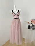 Cute A line Straps Pink Tulle Summer Dress Holiday Party Outfits For Women HZ1214