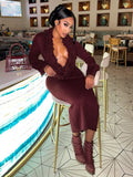 In The Autumn Of 2025, The New Women's Tuxedo Design Is Deep V. Collar Solid Long-Sleeved Knitted Dress HZ0108
