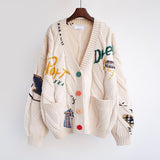 Autumn And Winter Women's Dress Languid Style Cardigan Sweater Women's Version Of The Letter Embroidered Loose Knitwear Coat HZ0108