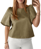 2026 New Elegant Lady Round Collared Fascling Bubble Sleeve Doll Shirt HZ0108