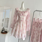 Cute A line Square Neckline Floral Pink Short Summer Dress Holiday Party Birthday Outfits HZ1214