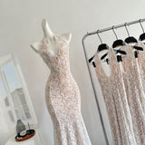 Sexy Mermaid V Neckline White Lace Summer Dress Holiday Party Birthday Outfits For Teens HZ1214