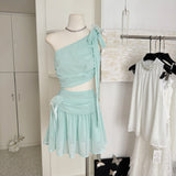 Cute A line One Shoulder Green Chiffon Short Summer Dress Holiday Party Birthday Outfits HZ1214