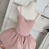 Sexy A line Spaghetti Straps Pink Min Summer Dress Holiday Party Homecoming Dress Birthday Outfits For Teens HZ1214