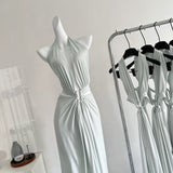Sexy A line Halter Light Green Backless Summer Dress Holiday Party Dress Birthday Outfits For Teens HZ1214