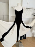 Sexy A line Spaghetti Straps Black Midi Summer Dress Holiday Party Black Birthday Outfits For Women HZ1214