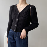 Korean Vintage Vintage V-Neck Single-Row Knitted Cardigan Women's Lazy Casual Casual Sleeve Sweater Coat HZ0108