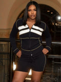 2025 New Women's Waffli Muscle Fabric Bumping Splicing Open Shirt Draw Shorts Set HZ0108