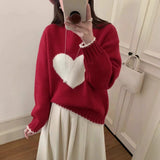 Korean Round Neck Soft Glutinous Love Hit-Colored Sweater 2025 Autumn And Winter Women's Sweet Lazy Wind Loose Knitting Head Woman HZ0108