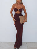 2025 Summer New Women's Sexy Breast-Wearing Backpack Hips Solid-Colored Hottie Dress HZ0108