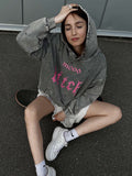 Vintage Washing Water To Make Old Hooded Sweating Autumn And Winter Coat Women's High Street Loose Leisure Tattered Women Loose Thin HZ0108
