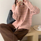 French Small Scent Striped Knitted Cardigan Women's Autumn And Winter Loose Soft Glutinous Outside Wearing Round Neck Retro Ocean Sweater Coat HZ0108