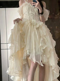 Vintage High Low Off The Shoulder Short Sleeves 16th White Birthday Dress Lolita Dress Birthday Outfits HZ1214