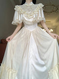 Elegant A line High Neckline Short Sleeves 16th Birthday Dress Lolita Dress White Birthday Outfits HZ1214