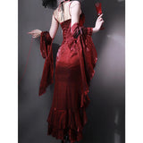 Vintage High Low Spaghetti Straps Burgundy 16th Birthday Dress Lolita Dress Satin Birthday Outfits HZ1214