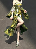Vintage High Low Spaghetti Straps Green 16th Birthday Dress Lolita Dress Satin Birthday Outfits HZ1214