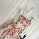 Sweet A Line Straps Pink Floral Summer Short Dresses HZ1214