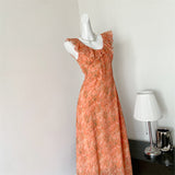 Sexy A line Jewel Summer Orange Chiffon Dress Holiday Party Outfits For Women HZ1214