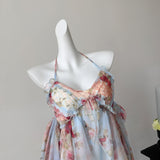 Sweet A Line Halter Pink Floral Summer Short Women Dresses HZ1214