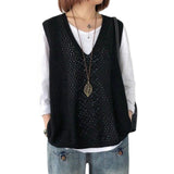 Knitted Vest Spring And Summer Hollow Sleeveless Thin Loose Size V Laguard Shoulder Retro Horse Tide Outside HZ0108