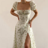 2025 Summer New Women's Collar Bubble Sleeve With Commute Sexy Floral Dress HZ0108