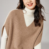 Spring And Autumn New Knitted Vest Women's Bat Shirt V-Neck Solid Color Cane Shoulder Women Loose Lazy Outside Wearing Fashion Clip HZ0108