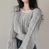 Korean Version Of Chic Autumn And Winter Lazy Wind Niche Lantern Sleeve Solid Color Collar Sweater Women's Knitwear Top HZ0108