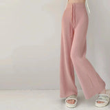 Lazy Pit Strip White Knitted Broad Leg Pants Women Autumn And Winter High Waist Hanging Straight Barrel Loose Leisure Drag Trousers Thickened HZ0108