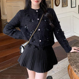 French Small Scent Sweater Women's Autumn And Winter 2025 Women's Bow Loose Top Red Knitted Cardigan Sweater HZ0108