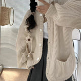 Autumn And Winter New Korean Version Of The Design Sense Three-Dimensional Flower Round-Neck Sweater Gentle Lazy Wind Loose Knitted Shirt Jacket HZ0108