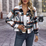 2025 Autumn And Winter New Fashion Casual Pocket Lattice Lady Hairy Short Coat HZ0108