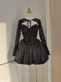 Niulatu Ball Gown Spaghetti Straps Black Lace Travel Vacation Dresses Short Satin Birthday Dress SD1244